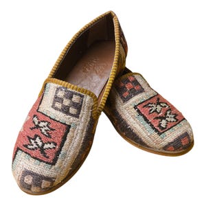 Handmade Kilim Shoes 40 EU 9 US Authentic Vintage Turkish Rug Loafers Leather Sole Lining Unique Boho for Men Ethnic Tribal Style Flats