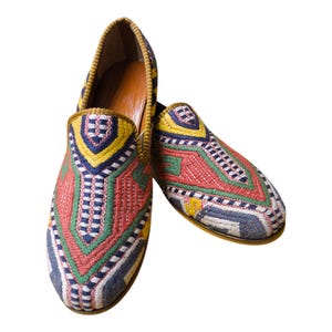 Handmade Kilim Shoes 45 EU 12 US Authentic Vintage Turkish Rug Loafers Leather Sole Lining Unique Boho for Men Ethnic Tribal Style Flats