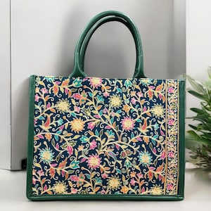 Bolso de hombro vintage turco hecho a mano con estampado floral verde, tejido a mano en cachemira, para llevar dinero, especial, único para mujeres