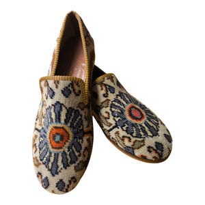 Handmade Special Shoes 46 EU 13 US Authentic Vintage Turkish Rug Loafers Leather Sole Lining Unique Boho for Men Ethnic Tribal Style Flats