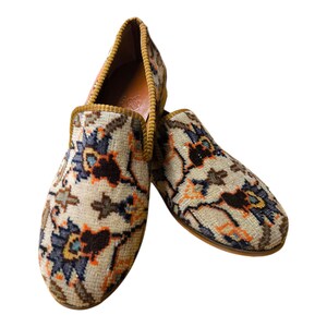 Handmade Kilim Shoes 45 EU 12 US Authentic Vintage Turkish Rug Loafers Leather Sole Lining Unique Boho for Men Ethnic Tribal Style Flats