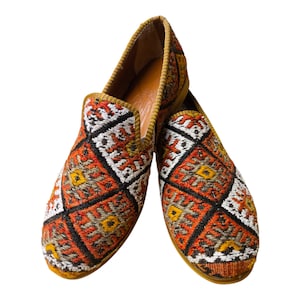 Handmade Special Shoes 46 EU 13 US Authentic Vintage Turkish Rug Loafers Leather Sole Lining Unique Boho for Men Ethnic Tribal Style Flats
