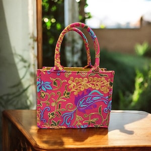 Bolsa de ombro vintage turca feita à mão, bolsa tote de cashmere com padrão floral rosa para carregar dinheiro pessoal, especial e exclusiva para mulheres