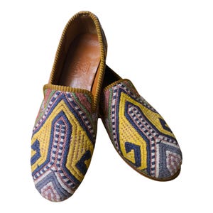 Handmade Special Shoes 46 EU 13 US Authentic Vintage Turkish Rug Loafers Leather Sole Lining Unique Boho for Men Ethnic Tribal Style Flats
