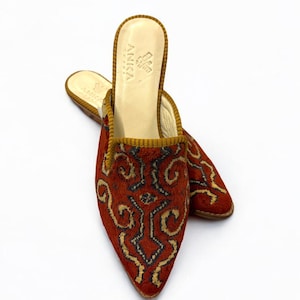 41EU(10.5US) Leather Sole Loafer Handwoven Vintage Kilim Shoes, Flat, Ethnic, Woman, Anatolian, HandmadeTurkish Unique Traditional Authentic