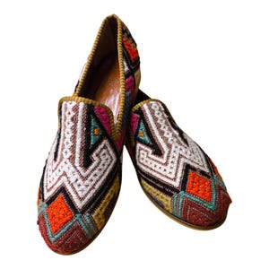 Handmade Special Shoes 46 EU 13 US Authentic Vintage Turkish Rug Loafers Leather Sole Lining Unique Boho for Men Ethnic Tribal Style Flats