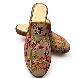 41EU(10.5US) Leather Sole Loafer Handwoven Vintage Cashmere Shoes Flat, Ethnic, Woman Anatolian, Handmade Turkish Unique Traditional Slipper