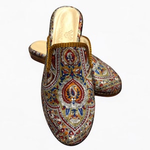 Turkish Handmade genuine leather Vintage Slipper Loafers Us 8 Eu-38 Special Unique shoe Kilim Shoes Comfort Carpet Slippers Loafers for Men