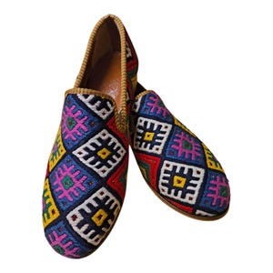 Handmade Special Shoes 46 EU 13 US Authentic Vintage Turkish Rug Loafers Leather Sole Lining Unique Boho for Men Ethnic Tribal Style Flats