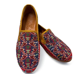 Turkish Handmade genuine leather Vintage Shoes - Loafers U10.5 Eu-41 Special Unique Shoes, Kilim Shoes, Comfort Gift Shoes, Loafers for Men