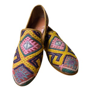Handmade Special Shoes 46 EU 13 US Authentic Vintage Turkish Rug Loafers Leather Sole Lining Unique Boho for Men Ethnic Tribal Style Flats