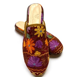 41EU(10.5US) Leather Sole Loafer Handwoven Vintage Cashmere Shoes Flat, Ethnic, Woman Anatolian, Handmade Turkish Unique Traditional Slipper