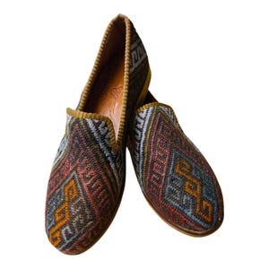 Turkish Handmade Kilim Shoes leather Vintage Shoes Loafers US10 Eu-41 Special Unique Shoes, Kilim Shoes, Comfort Gift Shoes, Loafers for Men