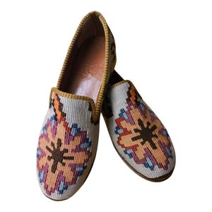 Handmade Special Shoes 46 EU 13 US Authentic Vintage Turkish Rug Loafers Leather Sole Lining Unique Boho for Men Ethnic Tribal Style Flats