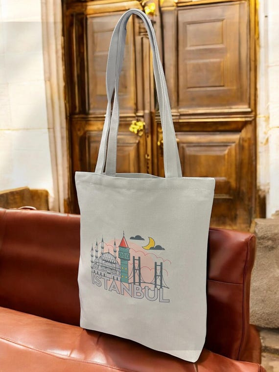 Borsa tote in tela premium a tema Istanbul realizzata in Turchia