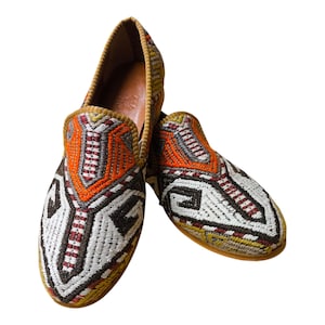 Handmade Kilim Shoes 45 EU 12 US Authentic Vintage Turkish Rug Loafers Leather Sole Lining Unique Boho for Men Ethnic Tribal Style Flats