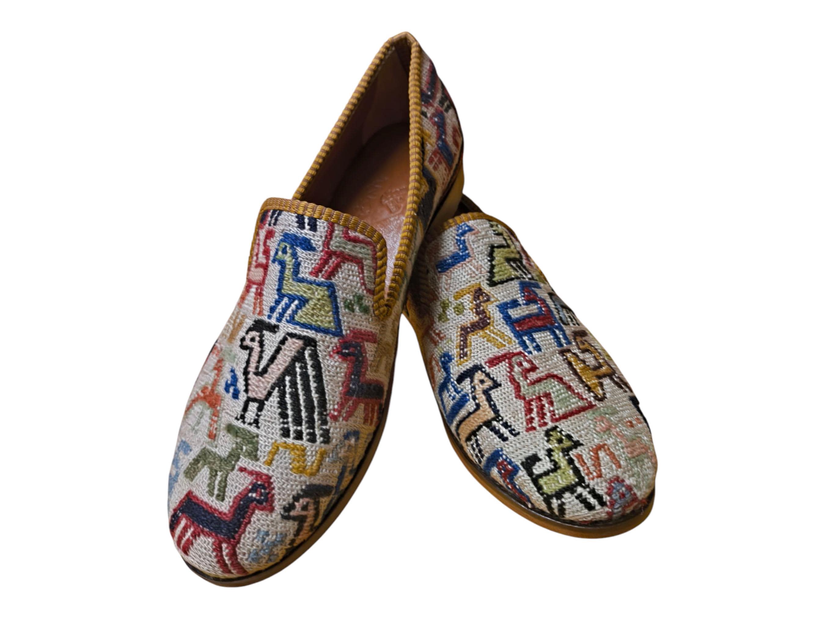 Handmade Kilim Shoes 45 EU 12 US Authentic Vintage Turkish Rug Loafers Leather Sole Lining Unique Boho for Men Ethnic Tribal Style Flats