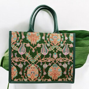 Bolso de hombro vintage turco hecho a mano con estampado floral verde, tejido a mano en cachemira, para llevar dinero, especial, único para mujeres