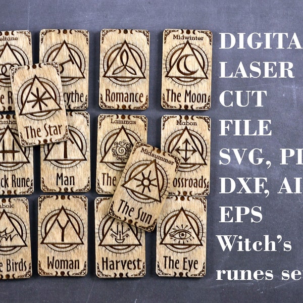 Holz Hexe Runen SVG Witchcraft Divination Werkzeuge svg Digital Laser cut Dateien GlowForge Dateien