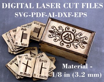 Ogham runes SVG Ogham stave set with box SVG Ancient Irish Alphabet svg Digital laser cut files GlowForge files Material - 3.2 mm (1/8")