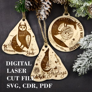 Yule ornament SVG Winter Solstice svg Pagan ornaments set of 3 Digital Laser cut files GlowForge file