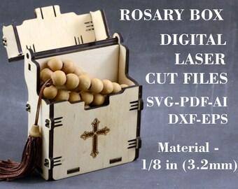 Rosary box SVG, Small wooden box svg, Digital laser cut files, GlowForge files, Lightburn files, Material - 3.2 mm