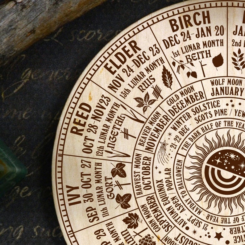 Ogham Tree Calendar SVG Celtic Wheel of the Year SVG Pagan Calendar ...