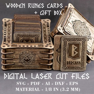 Wooden Runes Oracle cards SVG Runes set of 24 pcs with box Digital Laser cut files GlowForge files Lightburn files Material - 3.2 mm (1/8")