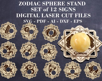 Zodiac sphere stand set of 12 pcs SVG Wooden Crystal ball stand svg Metaphysical decor GlowForge file Digital laser cut files Lightburn file