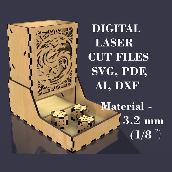 Folding dice tower SVG GlowForge files Digital laser cut file Lightburn files Material thickness 3.2 mm