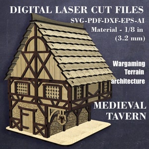 Medieval Tavern terrain SVG Ruins terrain SVG City Terrain Wargaming architecture GlowForge files Digital laser cut file Material - 3.2 mm