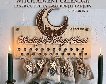 Witch Advent Calendar SVG · Christmas Countdown · 3 Designs · Laser-Cut File · Glowforge & xTool · Instant Download