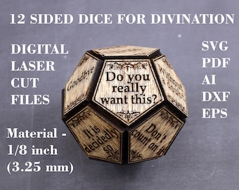 12 sided divination dice SVG Fortune telling dice SVG Divination tool Digital laser cut files Glowforge files LightBurn files