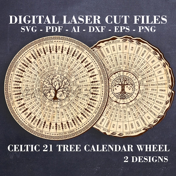 Celtic 21 Tree calendar wheel SVG Druid Tree Astrology SVG Celtic Tree horoscope SVG Wheel of the year Digital Laser cut file GlowForge file