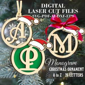 Monogramm Weihnachtsschmuck SVG, A bis Z 26 Buchstaben, Alphabet Ornament Bundle svg, Digital Laser cut Dateien GlowForge Dateien LightBurn Dateien