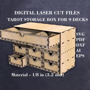 Laser cut files for Tarot box for multiple decks Chest of drawers for 9 Tarot decks SVG Witch trinket box svg Digital download Mat - 3.2 mm