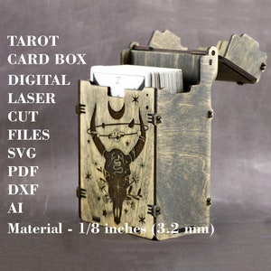 Caja para cartas de Tarot svg Tarot card holder svg Witchcraft Digital Laser cut files GlowForge files Lightburn files 2 Tamaños Material - 3.2 mm