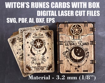 Hexen-Runen-Karten Set mit 15 Stück Box SVG Witchcraft svg Digitale Laserschnittdatei GlowForge-Dateien Lightburn-Dateien Material - 3 mm, 3,2 mm