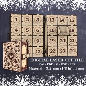 Calendario de Adviento de Navidad archivo cortado con láser Decoración navideña svg Archivos GlowForge Archivos Lightburn Archivos Xtool Material - 3,2 mm (1/8"), 4 mm