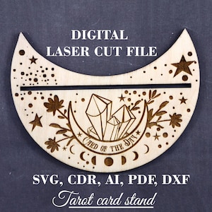 Mond Tarot Kartenständer SVG Tarot Display Karte svg Karte des Tages stehen svg Mondphasen Digital Laser cut Datei GlowForge Dateien