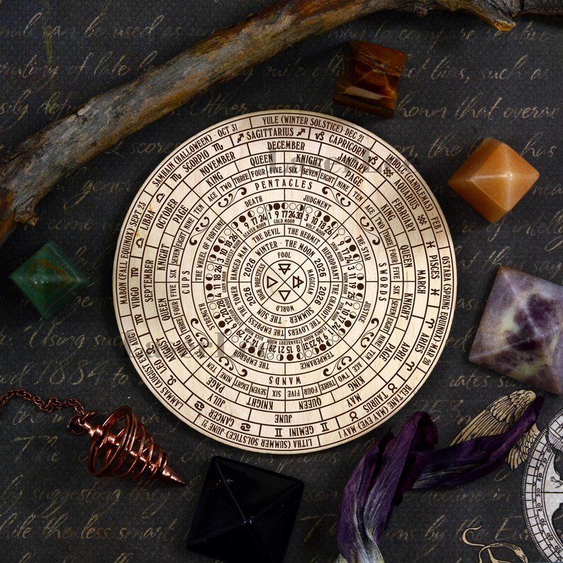 2026 Elemental Tarot Wheel of the Year SVG Lunar Calendar With Stand ...