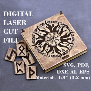 Wooden runes set in gift box SVG Viking runes svg Digital laser cut files GlowForge files Material - 3.2 mm (1/8&quot;)