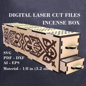 Incense burner box SVG Incense stick holder box svg Digital laser cut files Yoga dxf file  GlowForge files Lightburn files Material - 3.2 mm