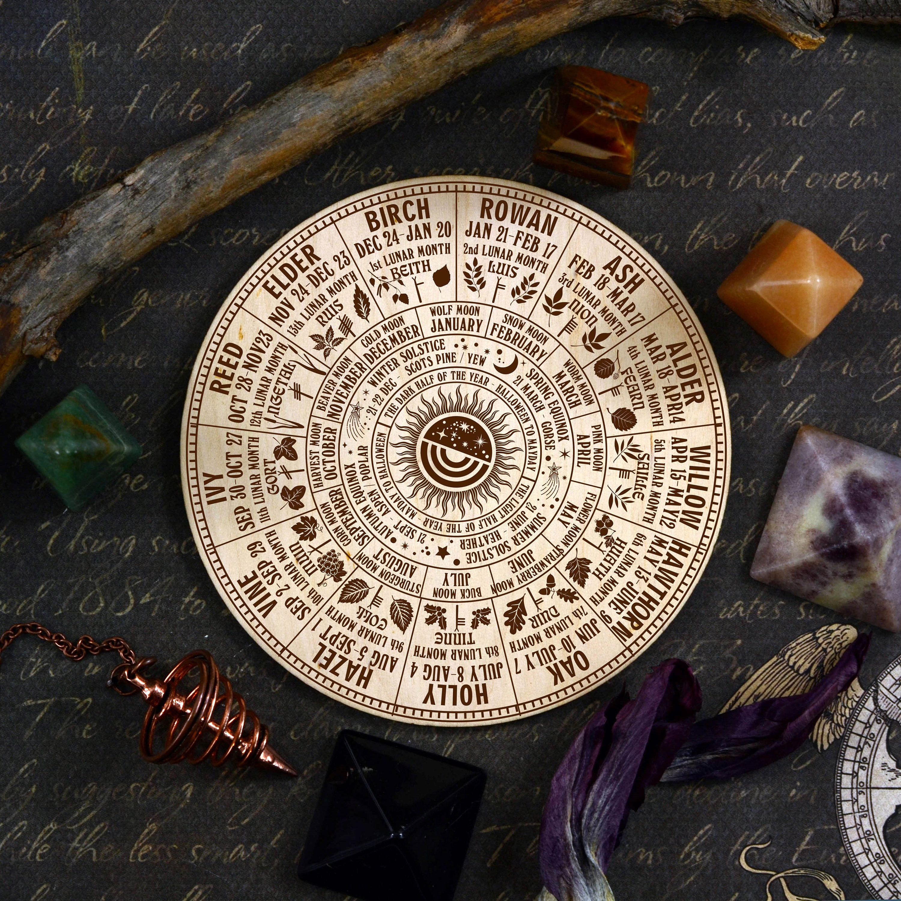 Ogham Tree Calendar SVG Celtic Wheel of the Year SVG Pagan Calendar ...