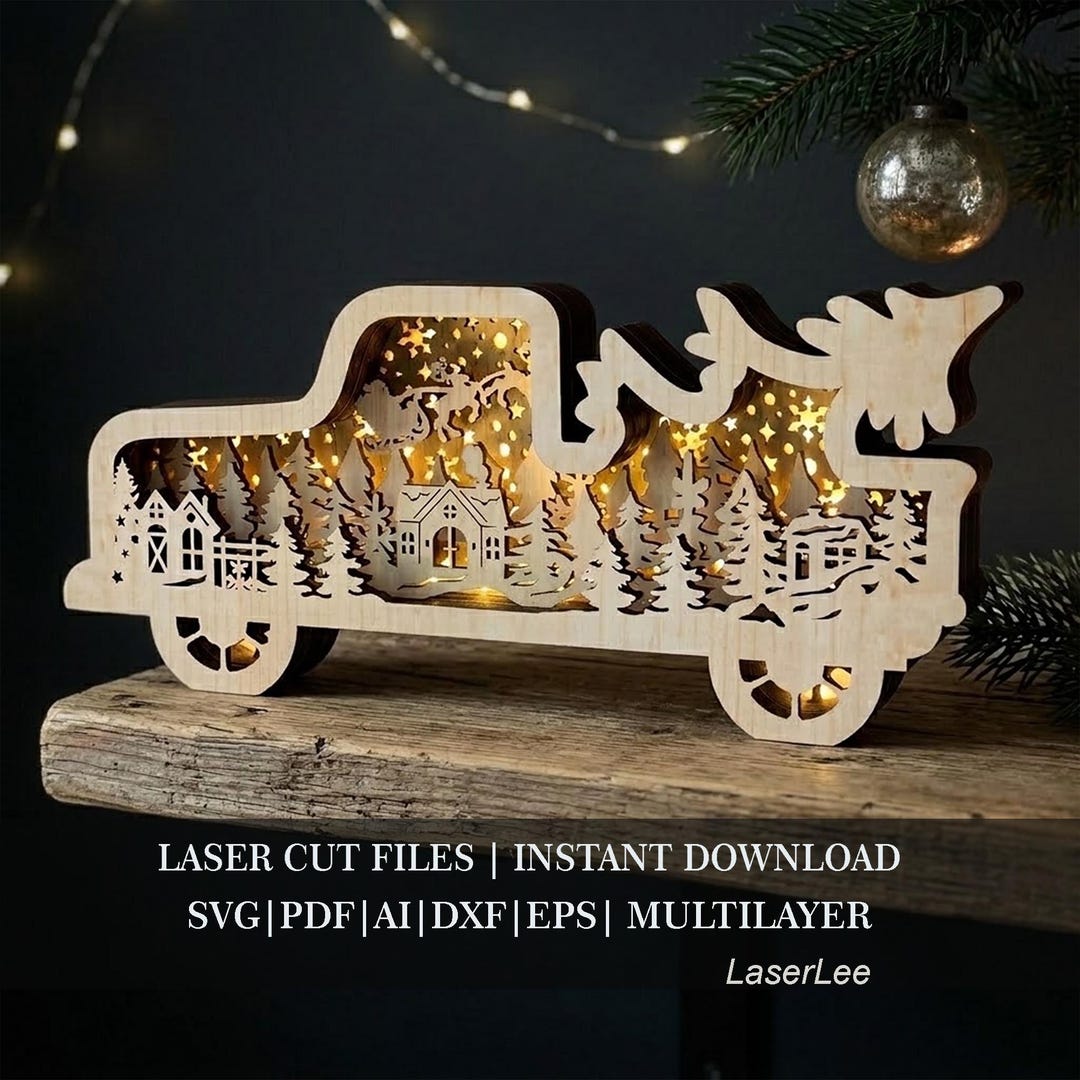 Scene Cutter Clacking Christmas Truck Shadow Box SVG · Winter Village Scene · Multilayer ...