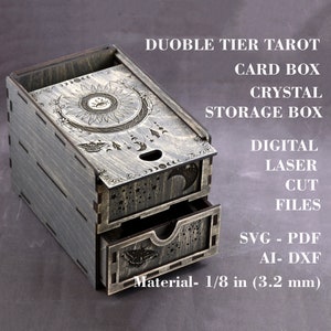 Caja de cartas Tarot de dos niveles con ranura para tarjeta del día SVG Caja de almacenamiento de cristal svg Caja de baratijas de bruja Archivo de corte láser digital Material 3,2 mm