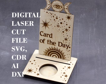 Triple Moon Tarot card stand SVG Tarot display card with candle holder Card of the day stand svg Digital laser cut file GlowForge files