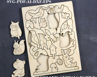 Waldtiere Puzzle SVG Kinderpuzzle Laserschnitt-Dateien Holzpuzzle zum Ausmalen SVG Digitale GlowForge-Dateien Lightburn-Dateien Xtool-Dateien