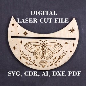 Falena Tarocchi supporto per carte SVG Tarocchi visualizzazione carta SVG Carta del giorno stand SVG Fasi lunari File di taglio laser digitale File GlowForge