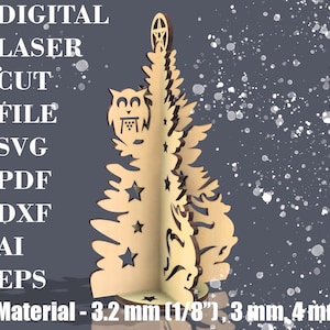 Archivos láser 3D Yule tree Standing Witch Christmas tree svg Archivo Digital GlowForge Archivos Lightburn Material - 3 mm, 3,2 mm (1/8''), 4 mm